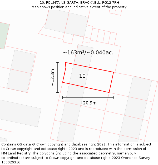 10, FOUNTAINS GARTH, BRACKNELL, RG12 7RH: Plot and title map