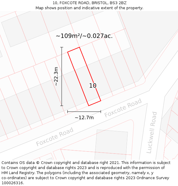 10, FOXCOTE ROAD, BRISTOL, BS3 2BZ: Plot and title map