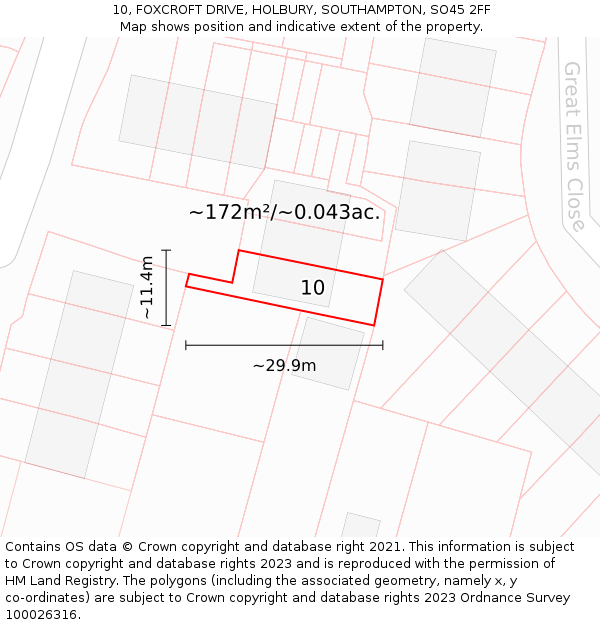 10, FOXCROFT DRIVE, HOLBURY, SOUTHAMPTON, SO45 2FF: Plot and title map