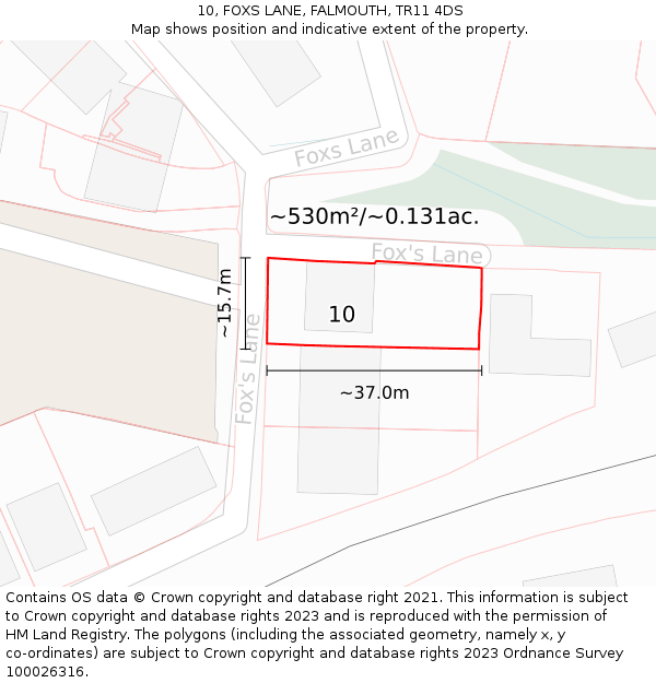 10, FOXS LANE, FALMOUTH, TR11 4DS: Plot and title map