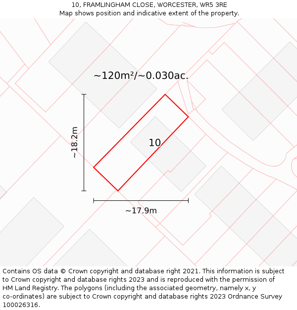 10, FRAMLINGHAM CLOSE, WORCESTER, WR5 3RE: Plot and title map