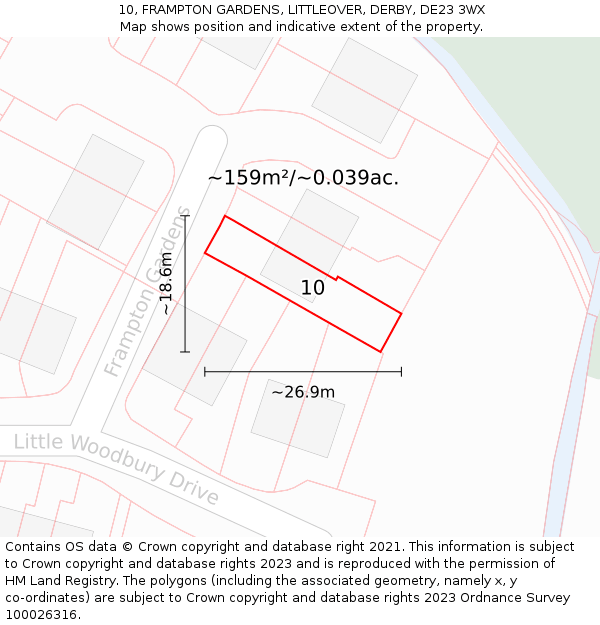 10, FRAMPTON GARDENS, LITTLEOVER, DERBY, DE23 3WX: Plot and title map
