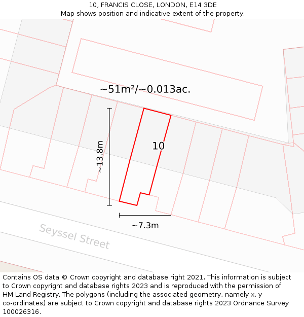 10, FRANCIS CLOSE, LONDON, E14 3DE: Plot and title map