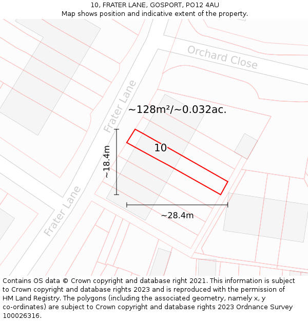 10, FRATER LANE, GOSPORT, PO12 4AU: Plot and title map