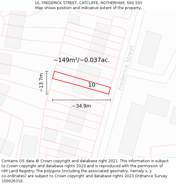 10, FREDERICK STREET, CATCLIFFE, ROTHERHAM, S60 5SY: Plot and title map