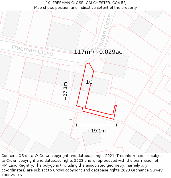 10, FREEMAN CLOSE, COLCHESTER, CO4 5FJ: Plot and title map