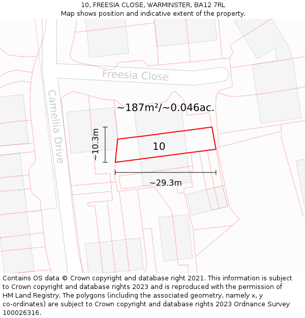 10, FREESIA CLOSE, WARMINSTER, BA12 7RL: Plot and title map