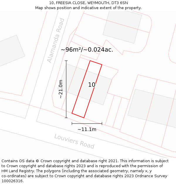 10, FREESIA CLOSE, WEYMOUTH, DT3 6SN: Plot and title map