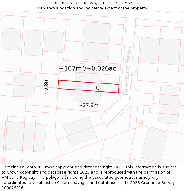 10, FREESTONE MEWS, LEEDS, LS12 5SY: Plot and title map