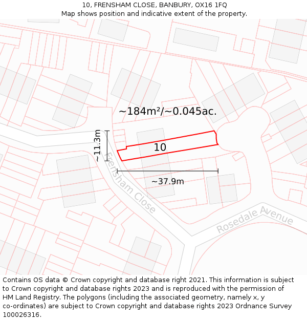 10, FRENSHAM CLOSE, BANBURY, OX16 1FQ: Plot and title map