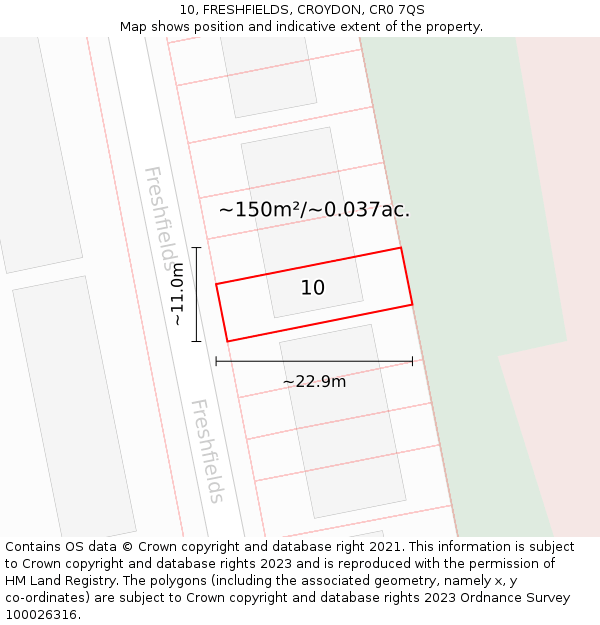 10, FRESHFIELDS, CROYDON, CR0 7QS: Plot and title map