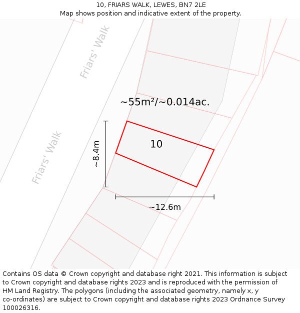 10, FRIARS WALK, LEWES, BN7 2LE: Plot and title map
