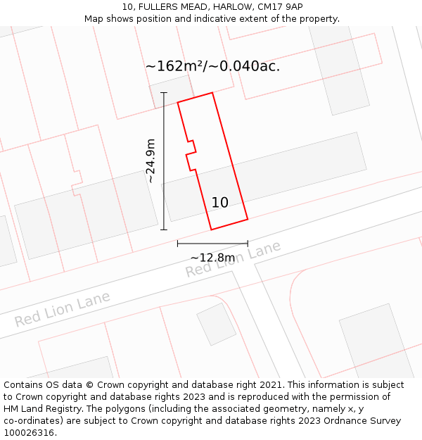 10, FULLERS MEAD, HARLOW, CM17 9AP: Plot and title map