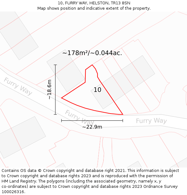 10, FURRY WAY, HELSTON, TR13 8SN: Plot and title map