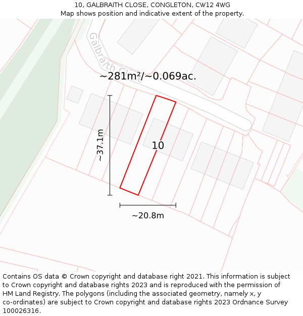 10, GALBRAITH CLOSE, CONGLETON, CW12 4WG: Plot and title map