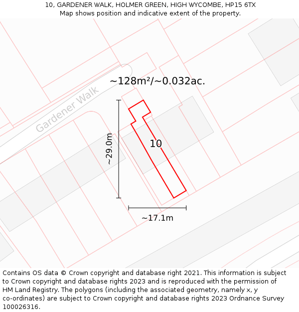 10, GARDENER WALK, HOLMER GREEN, HIGH WYCOMBE, HP15 6TX: Plot and title map