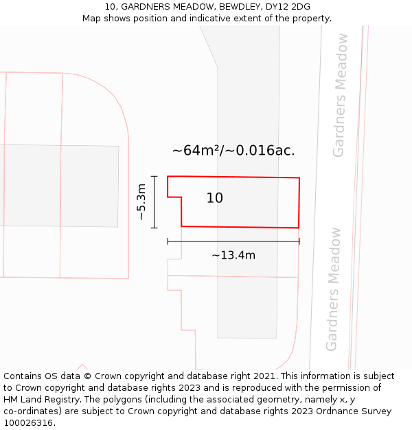 10, GARDNERS MEADOW, BEWDLEY, DY12 2DG: Plot and title map