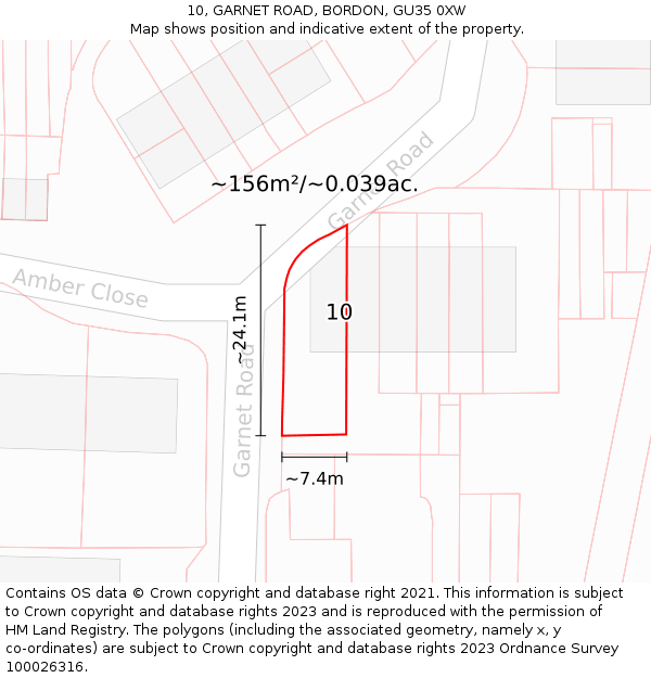 10, GARNET ROAD, BORDON, GU35 0XW: Plot and title map