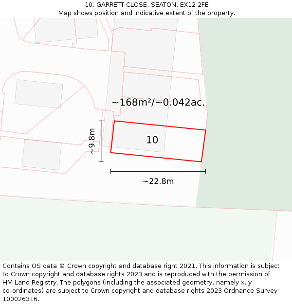 10, GARRETT CLOSE, SEATON, EX12 2FE: Plot and title map