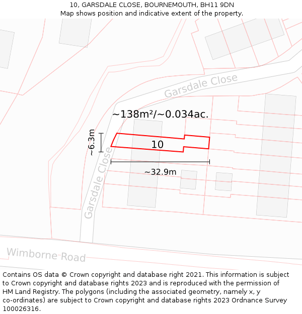 10, GARSDALE CLOSE, BOURNEMOUTH, BH11 9DN: Plot and title map