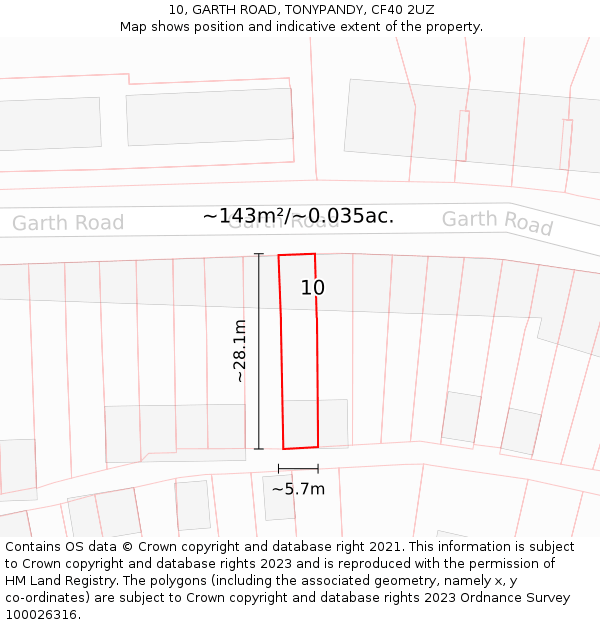 10, GARTH ROAD, TONYPANDY, CF40 2UZ: Plot and title map