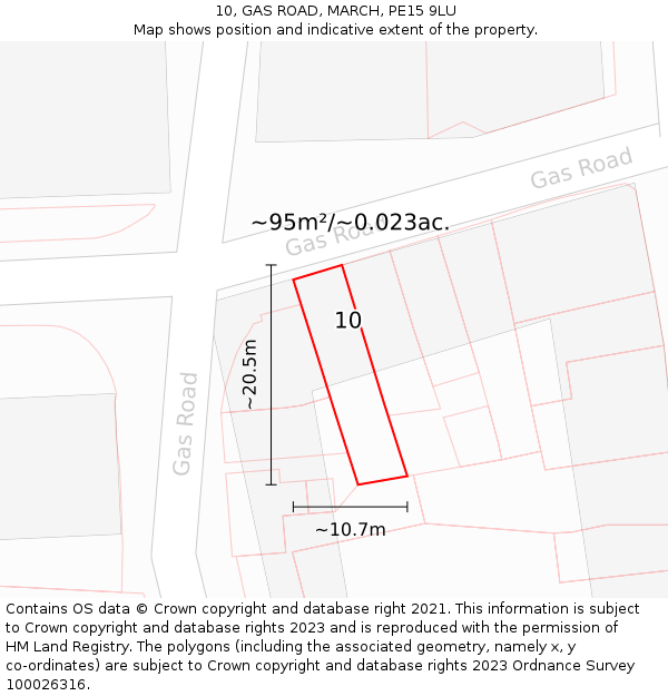 10, GAS ROAD, MARCH, PE15 9LU: Plot and title map