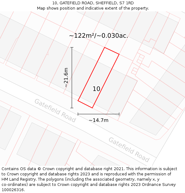 10, GATEFIELD ROAD, SHEFFIELD, S7 1RD: Plot and title map