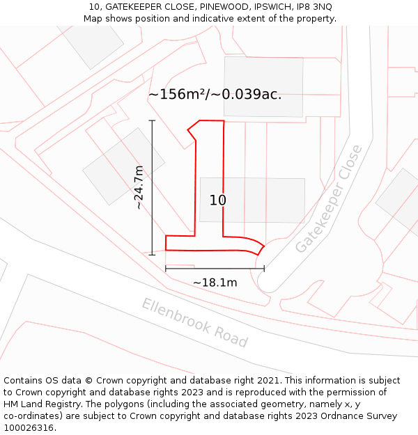 10, GATEKEEPER CLOSE, PINEWOOD, IPSWICH, IP8 3NQ: Plot and title map