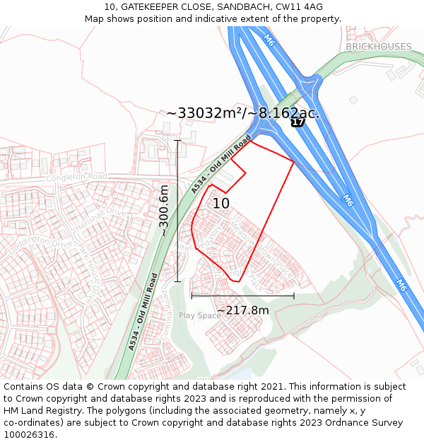 10, GATEKEEPER CLOSE, SANDBACH, CW11 4AG: Plot and title map