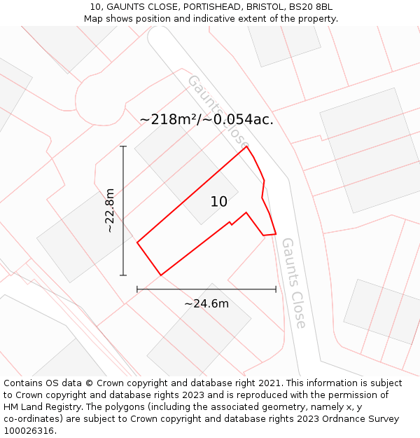 10, GAUNTS CLOSE, PORTISHEAD, BRISTOL, BS20 8BL: Plot and title map