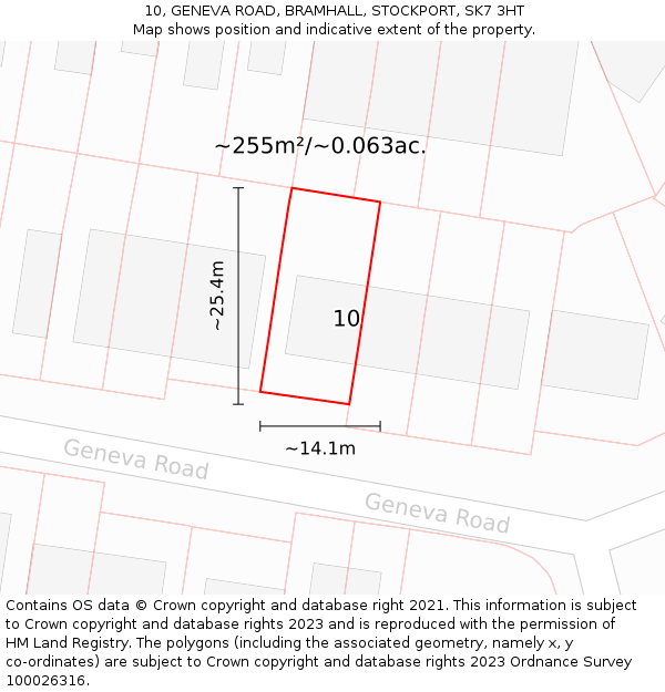10, GENEVA ROAD, BRAMHALL, STOCKPORT, SK7 3HT: Plot and title map