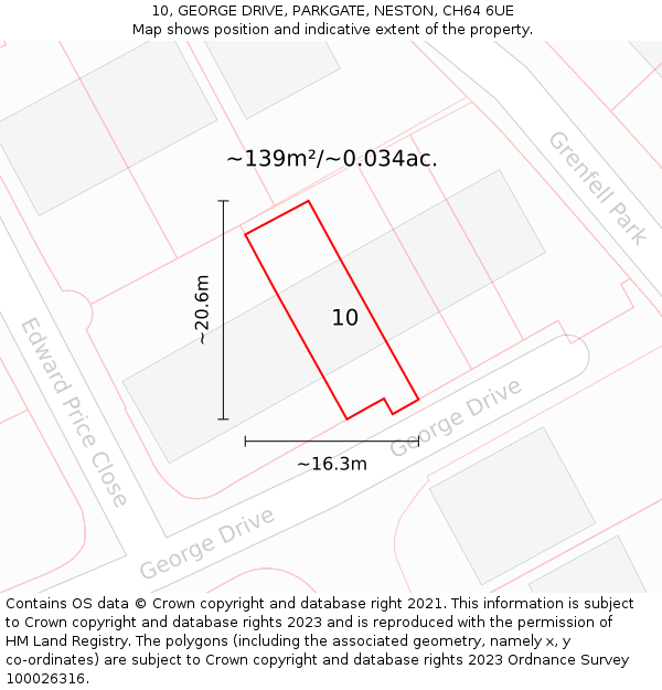 10, GEORGE DRIVE, PARKGATE, NESTON, CH64 6UE: Plot and title map