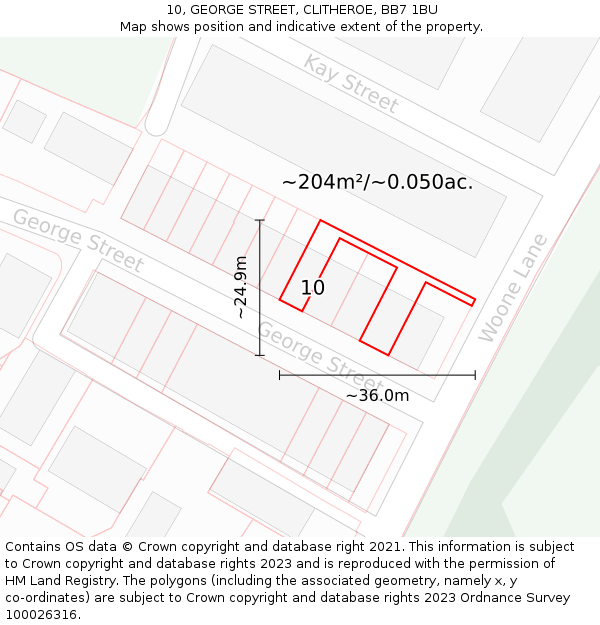 10, GEORGE STREET, CLITHEROE, BB7 1BU: Plot and title map