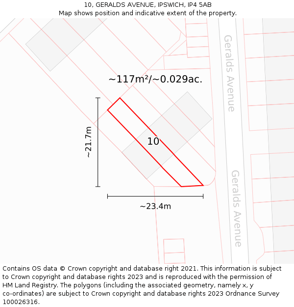 10, GERALDS AVENUE, IPSWICH, IP4 5AB: Plot and title map