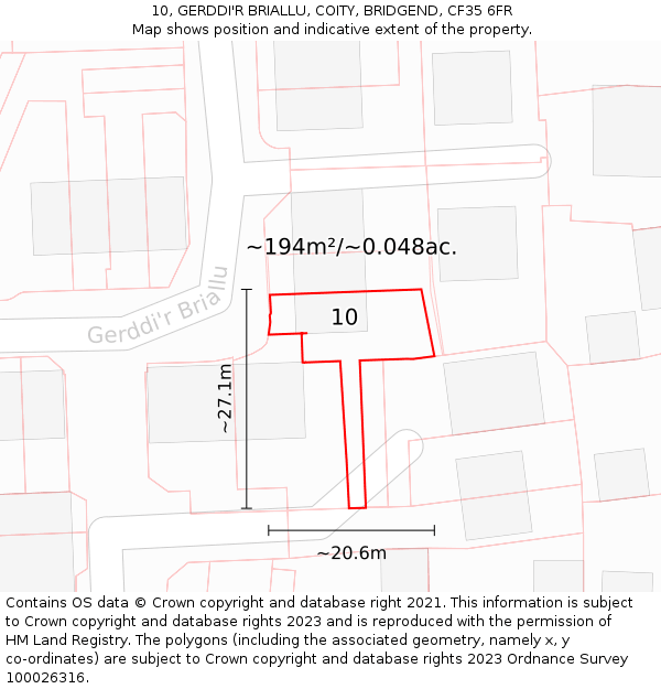 10, GERDDI'R BRIALLU, COITY, BRIDGEND, CF35 6FR: Plot and title map