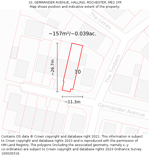 10, GERMANDER AVENUE, HALLING, ROCHESTER, ME2 1FR: Plot and title map