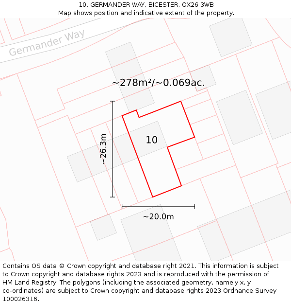 10, GERMANDER WAY, BICESTER, OX26 3WB: Plot and title map