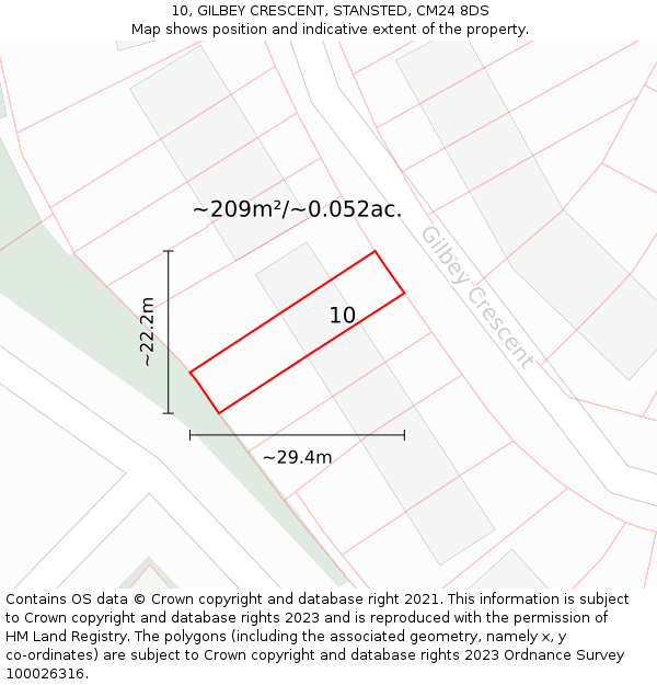 10, GILBEY CRESCENT, STANSTED, CM24 8DS: Plot and title map