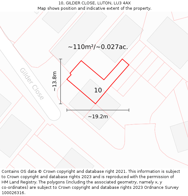 10, GILDER CLOSE, LUTON, LU3 4AX: Plot and title map