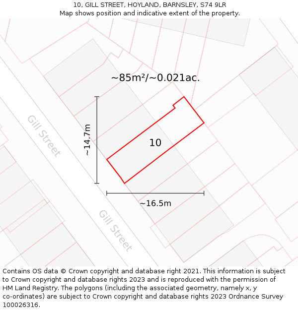 10, GILL STREET, HOYLAND, BARNSLEY, S74 9LR: Plot and title map