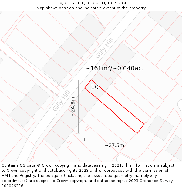 10, GILLY HILL, REDRUTH, TR15 2RN: Plot and title map
