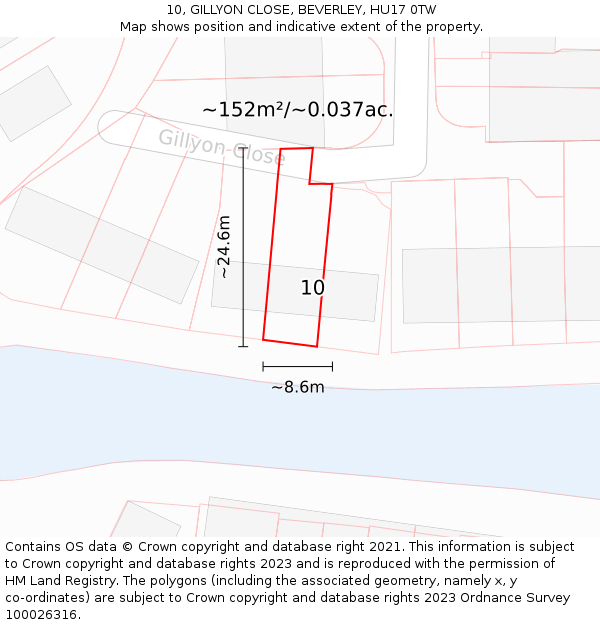 10, GILLYON CLOSE, BEVERLEY, HU17 0TW: Plot and title map
