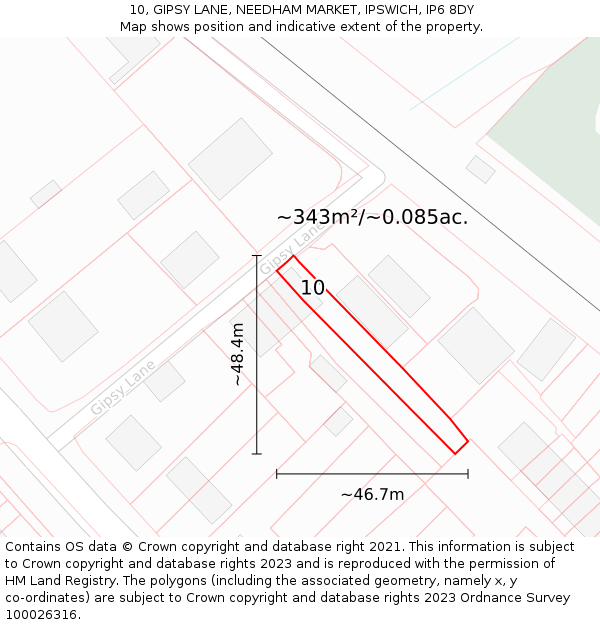 10, GIPSY LANE, NEEDHAM MARKET, IPSWICH, IP6 8DY: Plot and title map