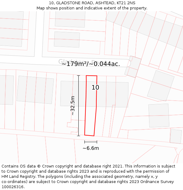 10, GLADSTONE ROAD, ASHTEAD, KT21 2NS: Plot and title map