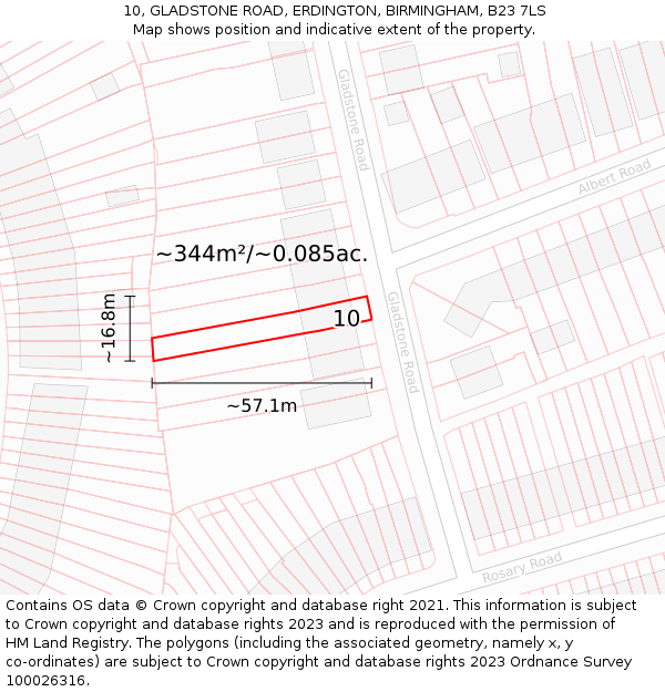 10, GLADSTONE ROAD, ERDINGTON, BIRMINGHAM, B23 7LS: Plot and title map