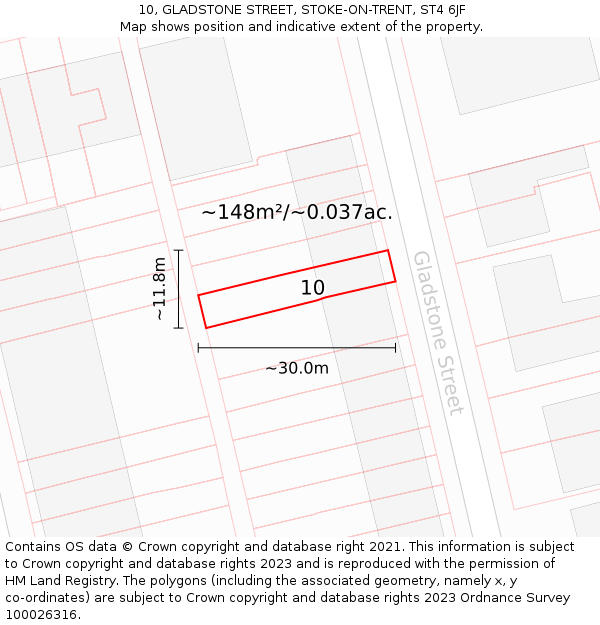 10, GLADSTONE STREET, STOKE-ON-TRENT, ST4 6JF: Plot and title map