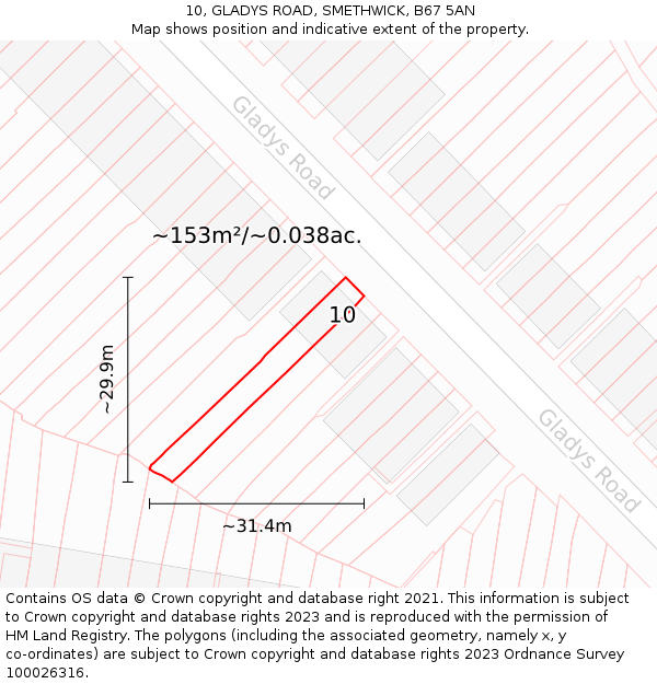 10, GLADYS ROAD, SMETHWICK, B67 5AN: Plot and title map