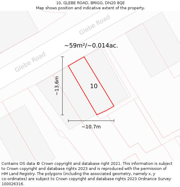 10, GLEBE ROAD, BRIGG, DN20 8QE: Plot and title map