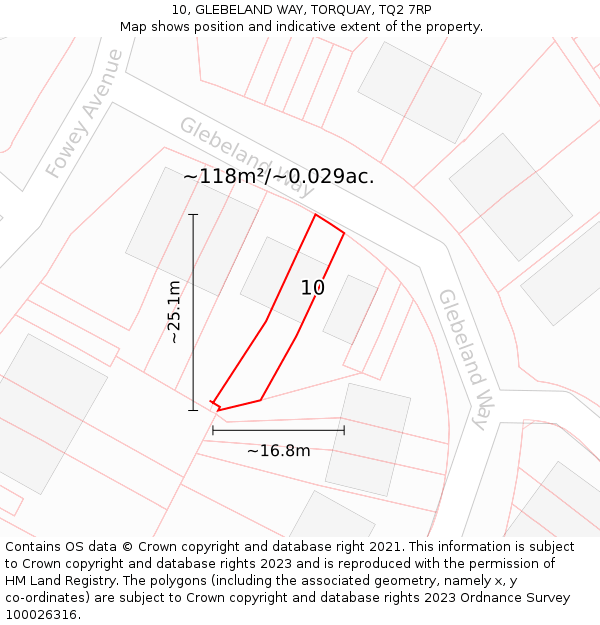 10, GLEBELAND WAY, TORQUAY, TQ2 7RP: Plot and title map