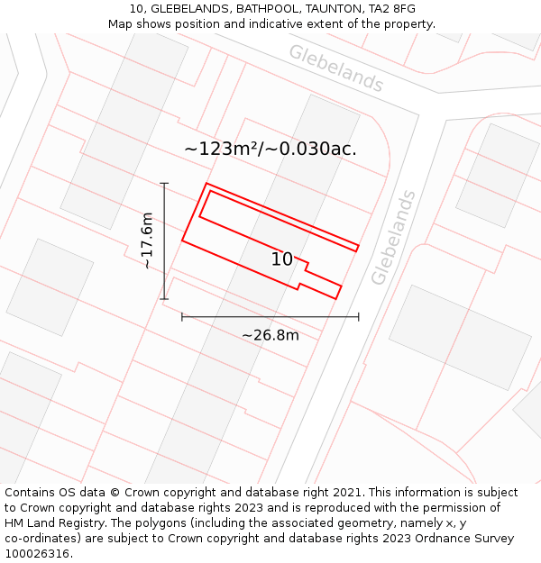 10, GLEBELANDS, BATHPOOL, TAUNTON, TA2 8FG: Plot and title map